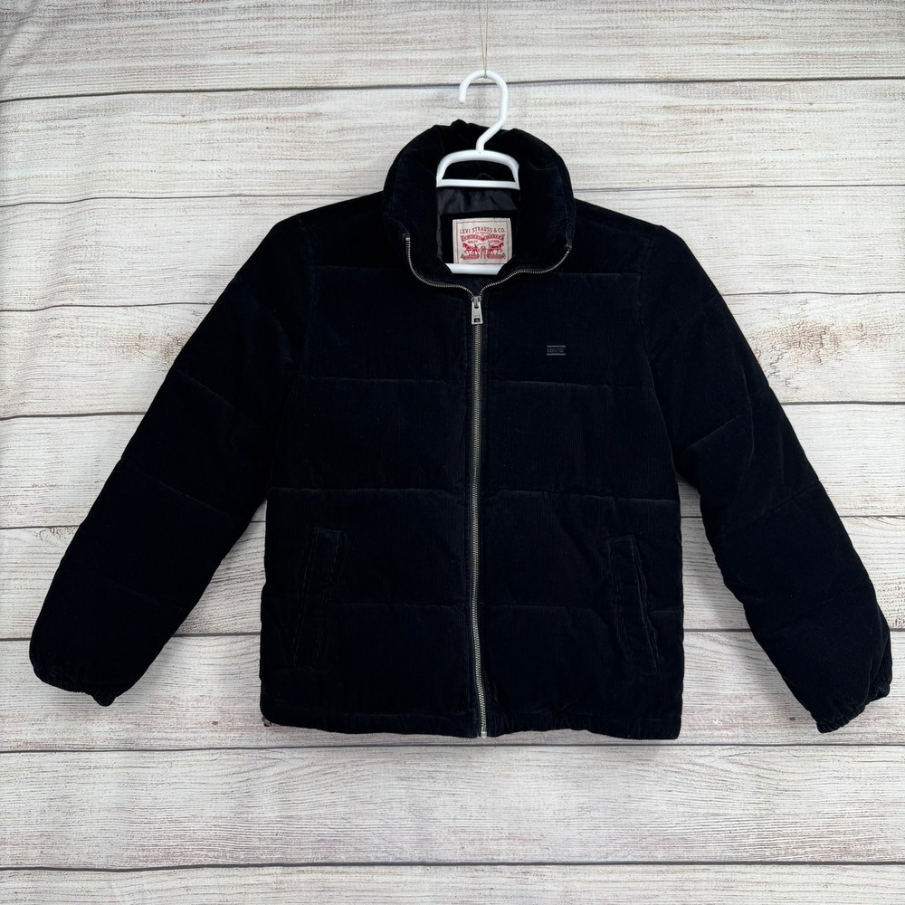 Levi's Puffer Jacket Women XS Black Corduroy Quilted Full Zip LW2CB064